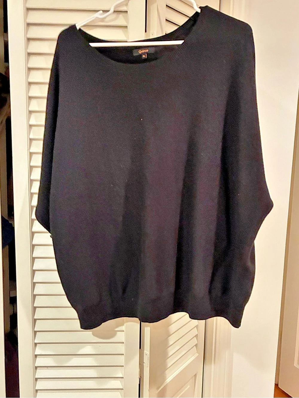 Quince Lightweight Cotton Cashmere Link-Stitch Dolman Sweater Black XL